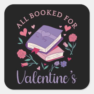 Pegatina Cuadrada Gusano de libros - Todo preparado para San Valentí