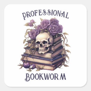 Pegatina Cuadrada Gusano profesional de libros, Amante de los libros