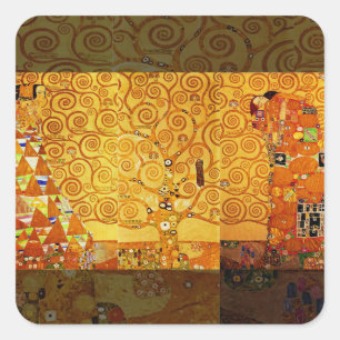 Pegatina Cuadrada Gustav Klimt Árbol de la Vida: Simbolista Art Nouv
