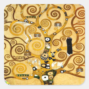 Pegatina Cuadrada Gustav Klimt Árbol de la Vida: Simbolista Art Nouv