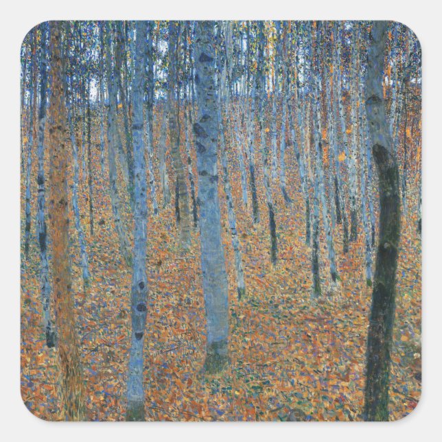 Pegatina Cuadrada Gustav Klimt Beech Tree Forest Grove (Anverso)