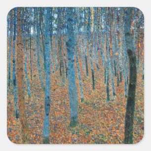 Pegatina Cuadrada Gustav Klimt Beech Tree Forest Grove
