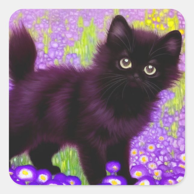 Pegatina Cuadrada Gustav Klimt Black Kitten (Anverso)