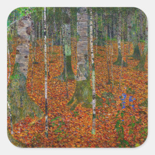 Pegatina Cuadrada Gustav Klimt - Bosque de abedules