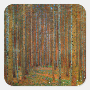 Pegatina Cuadrada Gustav Klimt - Bosque de pinos Tannenwald
