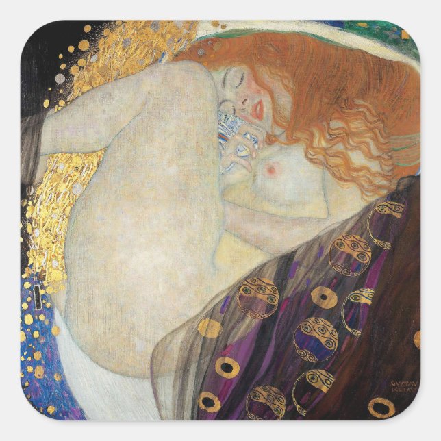 Pegatina Cuadrada Gustav Klimt - Danae (Anverso)