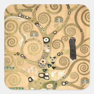 Pegatina Cuadrada Gustav Klimt - El Árbol de la Vida, Friso Stoclet