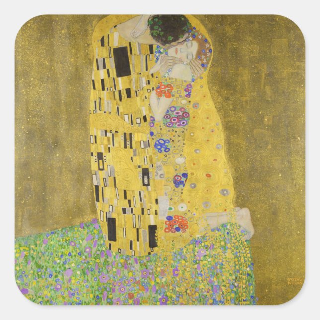 Pegatina Cuadrada Gustav Klimt - El beso (Anverso)