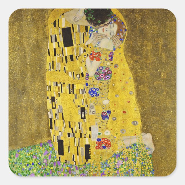 Pegatina Cuadrada Gustav Klimt - El beso (Anverso)