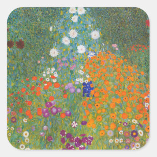 Pegatina Cuadrada Gustav Klimt Flor Jardín Naturaleza