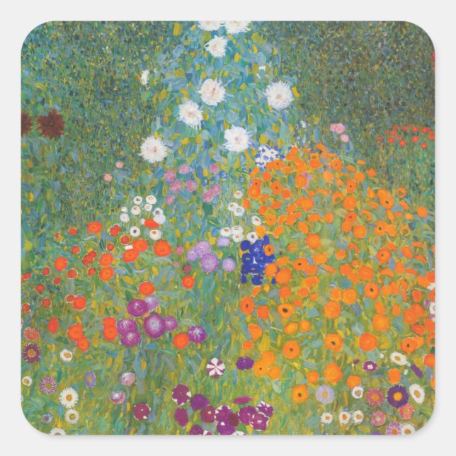 Pegatina Cuadrada Gustav Klimt Flor Jardín Naturaleza (Anverso)
