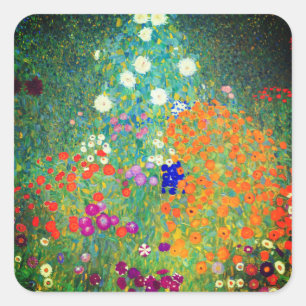 Pegatina Cuadrada Gustav Klimt Flower Garden