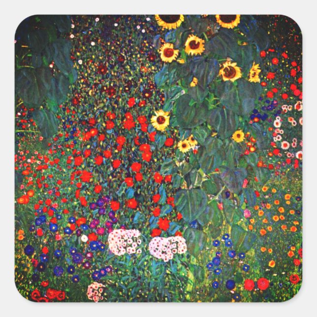 Pegatina Cuadrada Gustav Klimt Flower Garden (Anverso)
