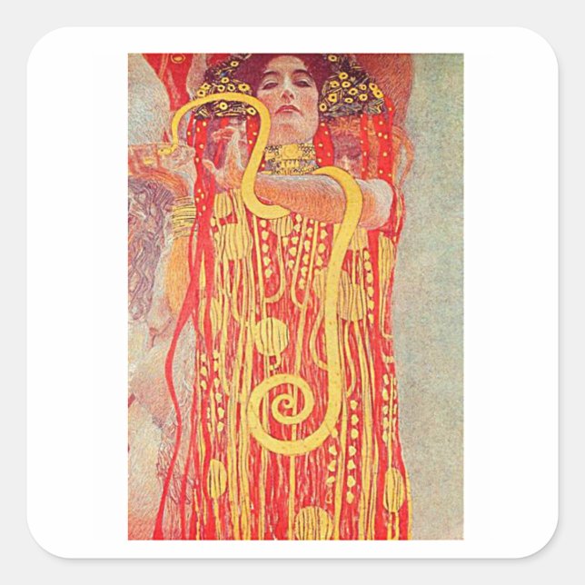 Pegatina Cuadrada Gustav Klimt, Hygieia, Art Nouveau (Anverso)