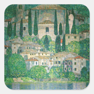 Pegatina Cuadrada Gustav Klimt - Iglesia en Cassone