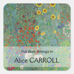 Pegatina Cuadrada Gustav Klimt - Jardín de campo con girasoles
