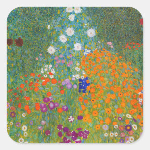 Pegatina Cuadrada Gustav Klimt - Jardín de flores