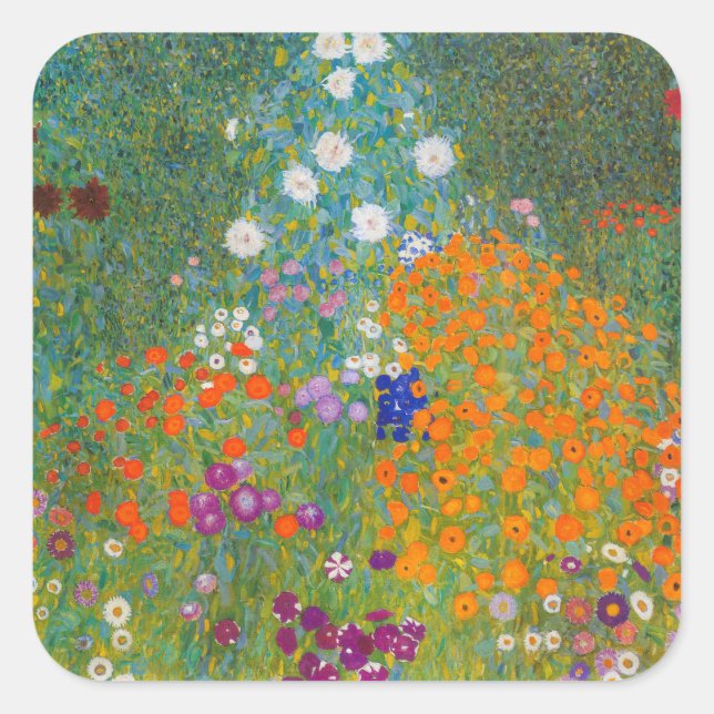 Pegatina Cuadrada Gustav Klimt - Jardín de flores (Anverso)