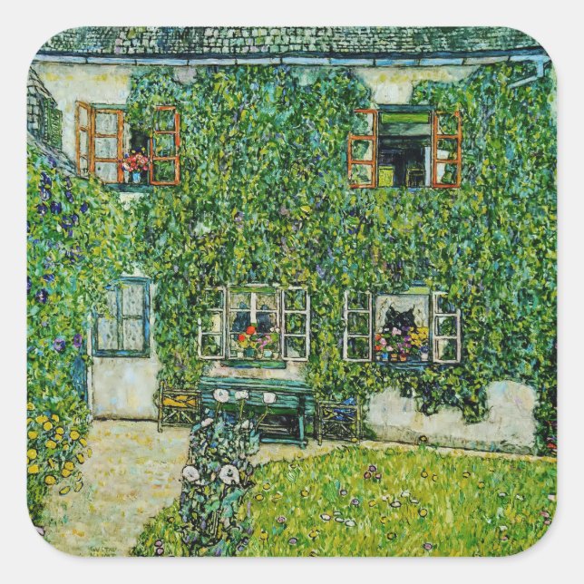 Pegatina Cuadrada Gustav Klimt - La Casa de la Guardia (Anverso)