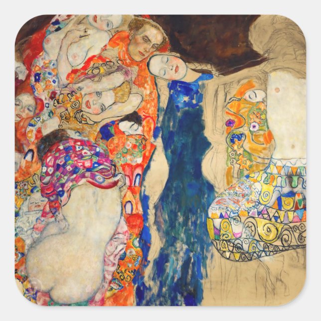 Pegatina Cuadrada Gustav Klimt - La novia (inconclusa) (Anverso)