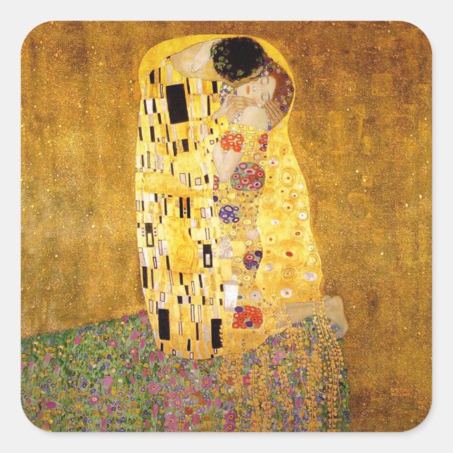 Pegatina Cuadrada Gustav Klimt La Pintura Clásica Del Beso (Anverso)
