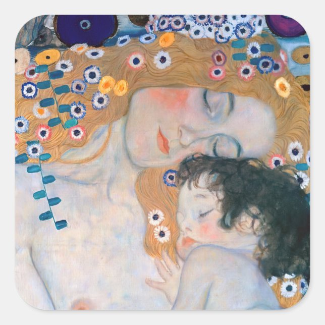 Pegatina Cuadrada Gustav Klimt - Madre e hijo (Anverso)