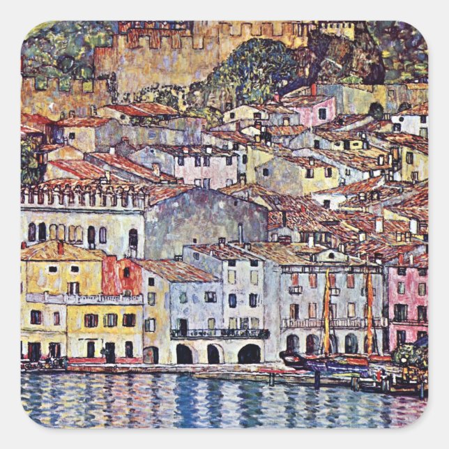 Pegatina Cuadrada Gustav Klimt - Malcesine en el lago Garda Italia (Anverso)
