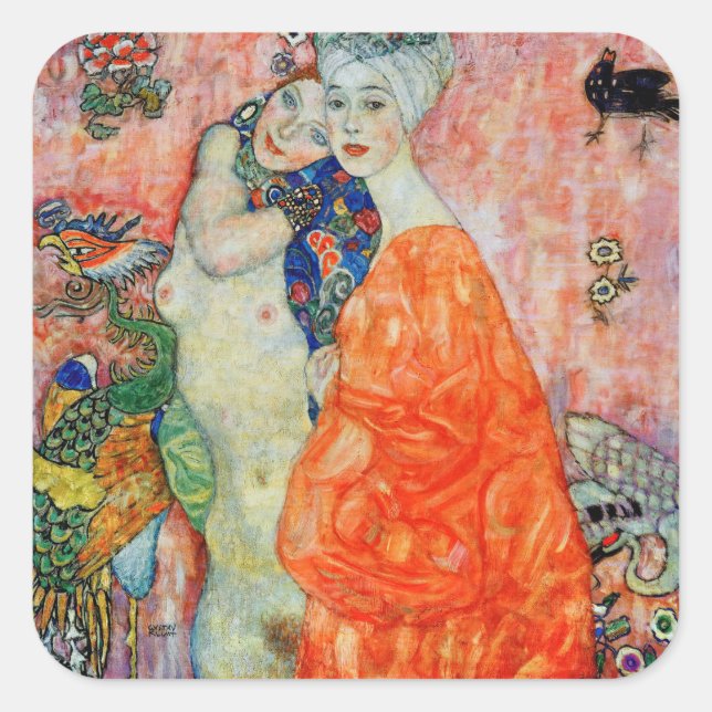 Pegatina Cuadrada Gustav Klimt - Mujeres amigas (Anverso)
