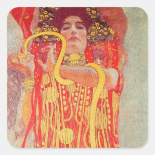 Pegatina Cuadrada Gustav Klimt Red Woman Gold Snake Pintura
