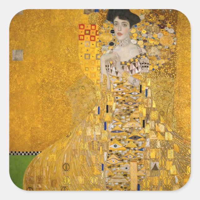 Pegatina Cuadrada Gustav Klimt - Retrato de Adele Bloch-Bauer I (Anverso)