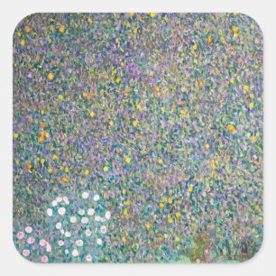 Pegatina Cuadrada Gustav Klimt - Rosebushes bajo los árboles