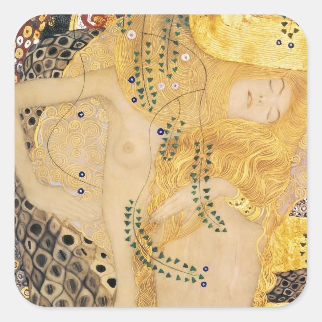 Pegatina Cuadrada Gustav Klimt - Serpientes de Agua I (Anverso)