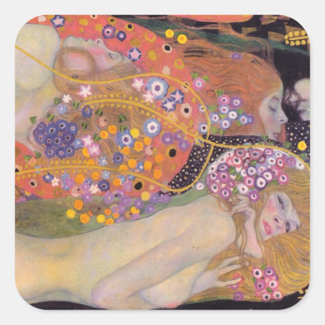 Pegatina Cuadrada Gustav Klimt - Serpientes de Agua II (Anverso)
