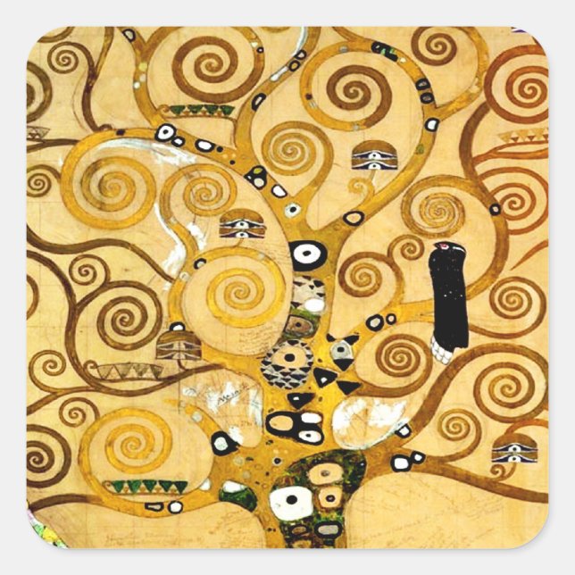 Pegatina Cuadrada Gustav Klimt Tree of Life: Simbolista Art Nouveau (Anverso)