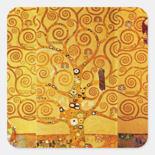 Pegatina Cuadrada Gustav Klimt Tree of Life: Simbolista Art Nouveau