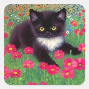 Pegatina Cuadrada Gustav Klimt Tuxedo Cat
