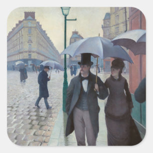 Pegatina Cuadrada Gustave Caillebotte - Calle de París; Día lluvioso