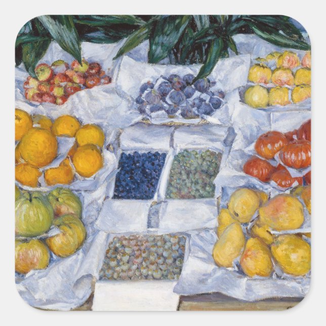 Pegatina Cuadrada Gustave Caillebotte - Fruta mostrada en un stand (Anverso)