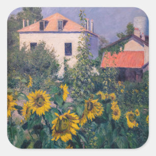 Pegatina Cuadrada Gustave Caillebotte - Girasoles, Jardín