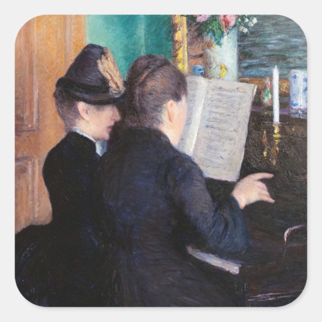 Pegatina Cuadrada Gustave Caillebotte - La lección del piano (Anverso)
