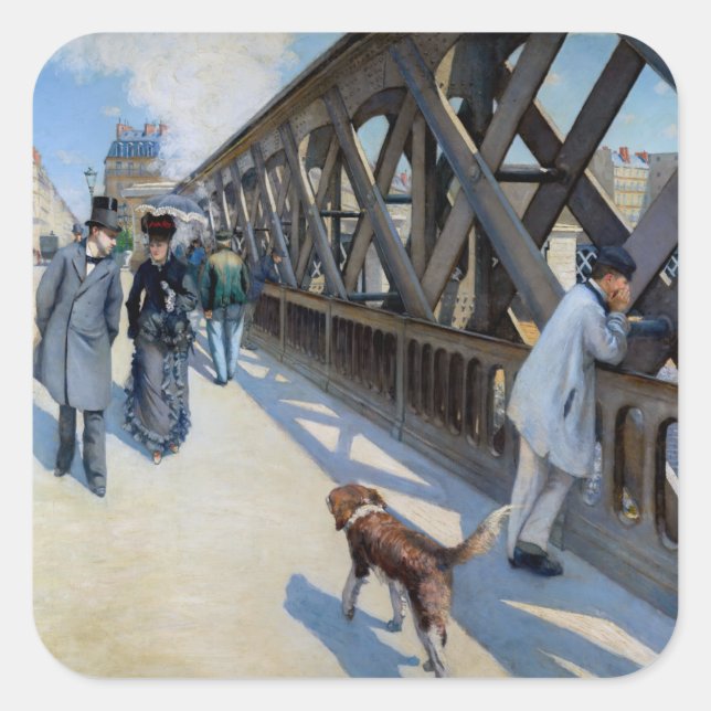 Pegatina Cuadrada Gustave Caillebotte - Le Pont de l'Europe (Anverso)