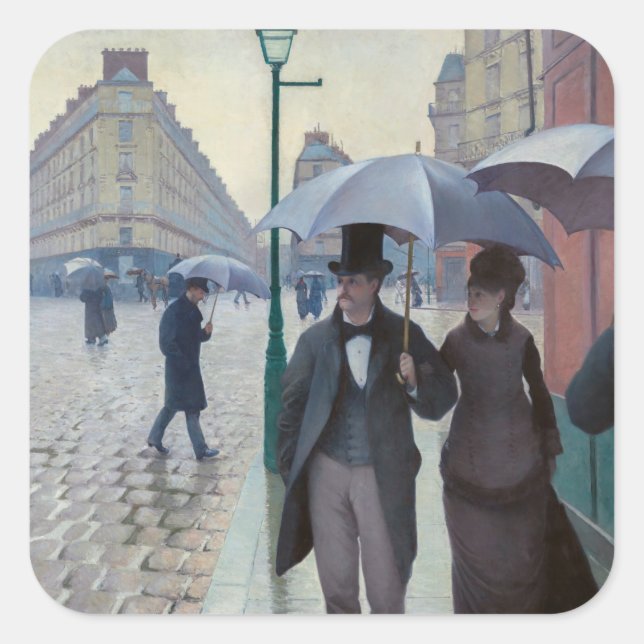 Pegatina Cuadrada Gustave Caillebotte - Paris Street; Rainy Day (Anverso)