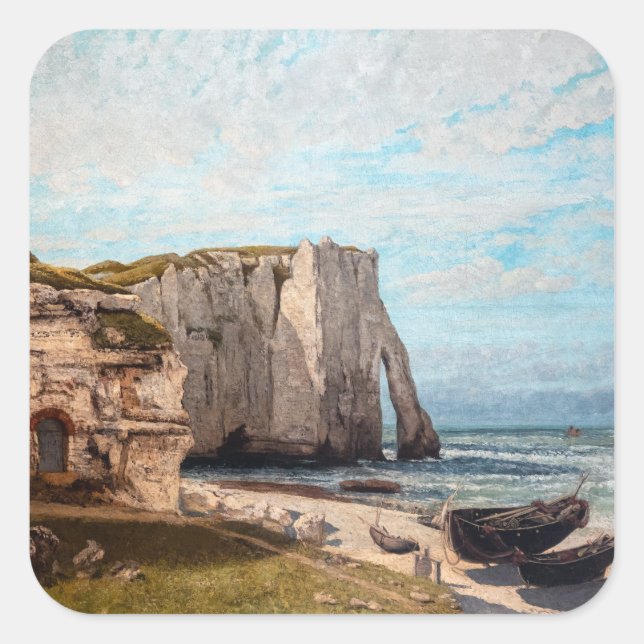Pegatina Cuadrada Gustave Courbet - Acantilados en Etretat después d (Anverso)