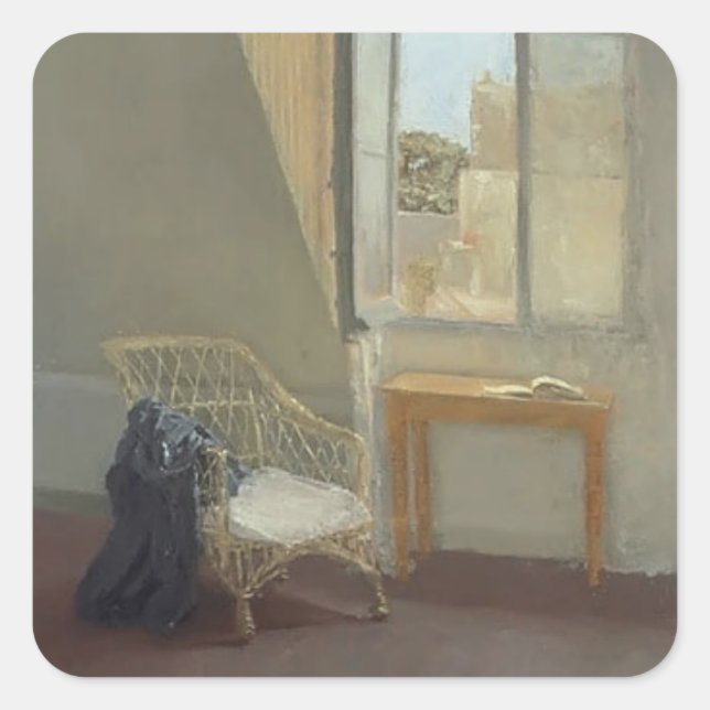 Pegatina Cuadrada Gwen John- Un rincón de la sala de artistas en Par (Anverso)