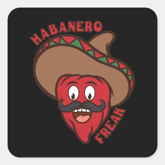 Pegatina Cuadrada Habanero Freak Chili Comic Food Spiciness Funny (Anverso)