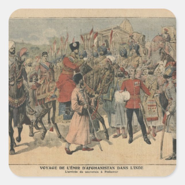 Pegatina Cuadrada Habibullah Kahn Emir de Afganistán (Anverso)