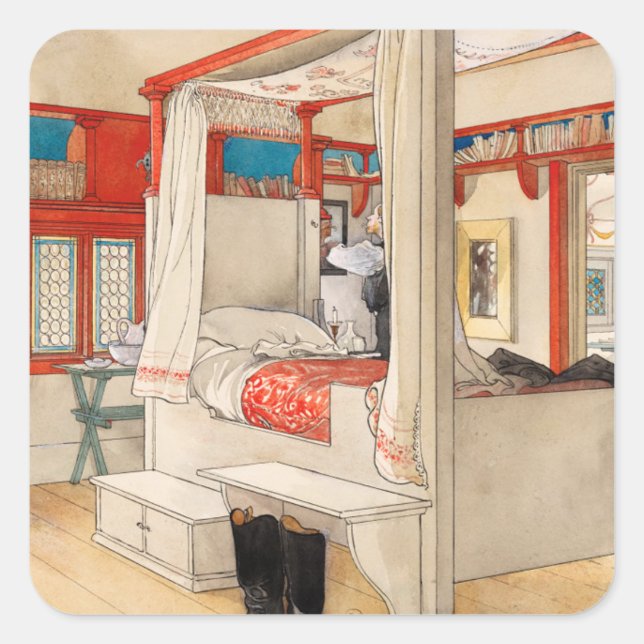Pegatina Cuadrada Habitación de papi, 1895 por Carl Larsson (Anverso)