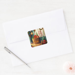 Pegatina Cuadrada Habitación decorada con festivales, Navidades trad