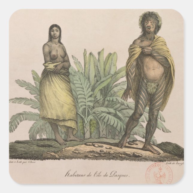 Pegatina Cuadrada Habitantes de la Isla de Pascua (Anverso)