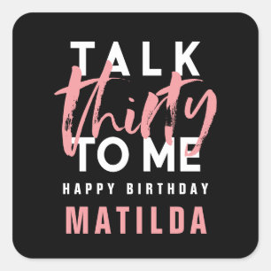 Pegatina Cuadrada Háblame del cumpleaños de la tipografía rosa moder